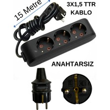 Avarson (3/'lü) Üçlü Priz Topraklı Kablolu Siyah (3x1,5 Ttr) 15 (On Beş) Metre