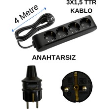 Avarson (4/'lü) Dörtlü Priz Topraklı Kablolu Siyah (3x1,5 Ttr) 4 (Dört) Metre