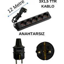 Avarson (5/'li) Beşli Priz Topraklı Kablolu Siyah (3x1,5 Ttr) 12 (On Iki) Metre