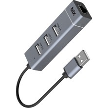 Bix BX03HB 3 Port USB 2.0 ve 10/100Mbps RJ45 Ethernet Dönüştürücü HUB Çoklayıcı Adaptör