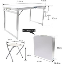 Funky Chairs Tabureli Deluxe Kare Bacak Destek Çıtalı  3 Kademeli 5 mm Alüminyum çerçeve 120x60 cm Piknik Masası Seti