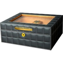 Lubinski Deri Camlı Humidor Puro Kutusu Gri 50s