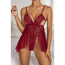 Bav Butik Ayvitrin Bordo Dantel Özel Tasarim Bodysuit Babydoll 15523