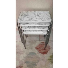 Can Vista Home 4'lü Beyaz Mermer Desen Metal Krom Nikel Ayaklı Zigon Sehpa