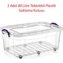 rnl04 3 Adet 80 Litre Tekerlekli Maxı  Multi Box Saklama Kutusu - E-515-3