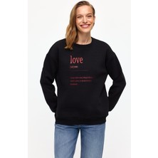 Muni Muni  Baskılı Düz Renk Sweatshirt -Siyah