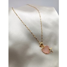 Stainless Steel Çelik Gold Pembe  Kalpli Kolye