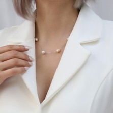 Nox Jewelry 925 Ayar Gümüş Barock Creamrose & White Tatlısu Incisi Kolye-8mm