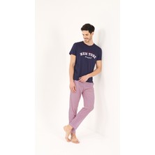 Yeni İnci Lacivert Viskon 2'li Erkek Pijama Takımı