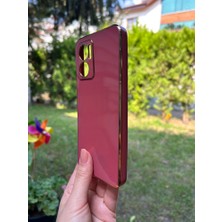 Bumudur Aksesuar Xiaomi Redmi Note 11E Bakır Detaylı Bordo Parlak Silikon Kılıf