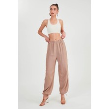 Vitrin Beli ve Paçası Lastikli Viskon Keten Pantolon