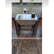 Can Vista Home Beyaz 4'lü Zigon Sehpa Metal Statik Siyah Ayaklı