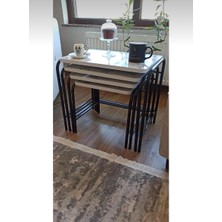 Can Vista Home Beyaz 4'lü Zigon Sehpa Metal Statik Siyah Ayaklı