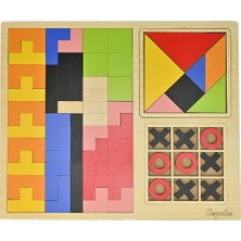 Capella Wood Works 3'lü Oyun Seti Tetris Tangram Xox Eğitici Ahşap Oyuncak