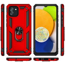 Canpay Samsung Galaxy A03 Uyumlu Kılıf Standlı Manyetik Yüzüklü Military Magnetic Ring Polycarbonate And Tpu Case