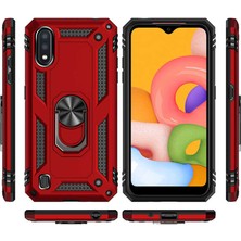 Canpay Samsung Galaxy A01 Uyumlu Kılıf Standlı Manyetik Yüzüklü Military Magnetic Ring Polycarbonate And Tpu Case