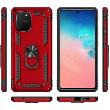 Canpay Samsung Galaxy A91 (S10 Lite) Uyumlu Kılıf Standlı Manyetik Yüzüklü Military Magnetic Ring Polycarbonate And Tpu Case