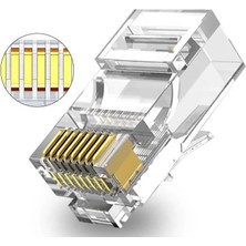 Koodmax - 50 Adet - 3u" Gold Plated Cat6 RJ45 Konnektör 8P8C Ethernet Kablo Ucu Modüler Fiş Jak