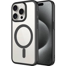 ZORE Apple iPhone 15 Pro Max Uyumlu Wireless Şarj Özellikli Sert Pc Mat Riksos Magsafe Kapak-Siyah