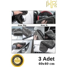 HRPAK 3 Adet Mikrofiber Leke Bırakmaz Araç Yıkama Kurulama Oto Cam Temizlik Bezi 40X40CM Gri