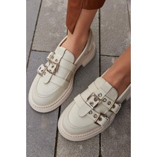 Nilufarr Ophelia Bej  Deri Tokalı Kadın Loafer