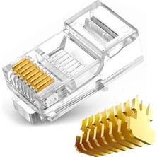 Koodmax - 100 Adet - 50U" Gold Plated Cat6 RJ45 Konnektör - 8P8C Ethernet Kablo Ucu Modüler Fiş Jak