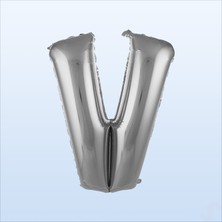 Süsle Bebek ve Parti V Harf Gümüş Folyo Balon - 76 cm