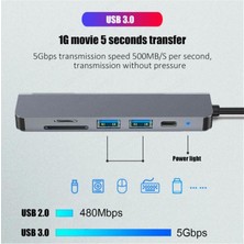 TezMax 6 In 1 Type-C To USB 3.0 Sd Tf 4K Ultra Hd HDMI Pd Kart Okuyucu Çevirici Dönüştürücü Adaptör