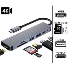 TezMax 6 In 1 Type-C To USB 3.0 Sd Tf 4K Ultra Hd HDMI Pd Kart Okuyucu Çevirici Dönüştürücü Adaptör