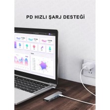 TezMax 6 In 1 Type-C To USB 3.0 Sd Tf 4K Ultra Hd HDMI Pd Kart Okuyucu Çevirici Dönüştürücü Adaptör