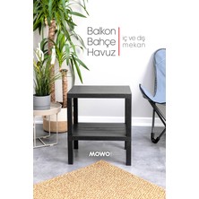 Mowo Home Shelf 2 Katlı Bahçe Sehpası, Gazetelikli Masa, Havuz, Plaj, Balkon, Banyo, Mutfak Sehpası Siyah