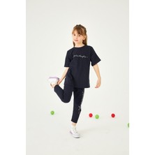 Perendi Positive Baskılı Basic Kız Çocuk Taytlı Takım Lacivert