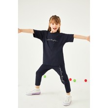 Perendi Positive Baskılı Basic Kız Çocuk Taytlı Takım Lacivert
