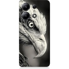 Teknomeg Redmi Note 13 Uyumlu Siyah Beyaz Kara Kartal Başı Desenli Silikon Kılıf