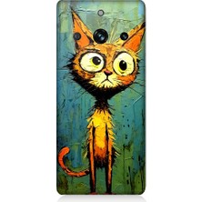 Teknomeg Realme 11 Pro Plus Uyumlu Meraklı Şapşik Kedi Desenli Silikon Kılıf