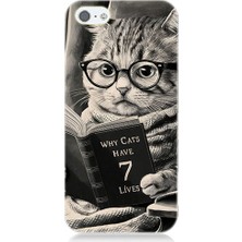 Teknomeg Apple Iphone 5 Uyumlu Kitap Okuyan Kedi Desenli Silikon Kılıf