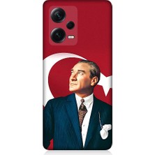 Teknomeg Xiaomi Redmi Note 12 Pro Plus Uyumlu Mustafa Kemal Atatürk ve Bayrak Desenli Silikon Kılıf