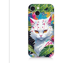 Teknomeg Apple Iphone 15 Uyumlu Beyaz Kedi ve Ejder Meyvesi Desenli Silikon Kılıf