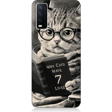 Teknomeg Vivo Y20S Uyumlu Kitap Okuyan Kedi Desenli Silikon Kılıf