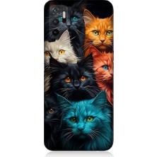 Teknomeg Xiaomi Poco M3 Pro Uyumlu Renkli Sevimli Kedi Yüzleri Desenli Silikon Kılıf
