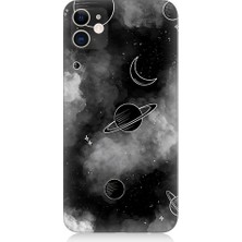 Teknomeg Apple Iphone 12 Uyumlu Siyah Beyaz Gezegenler Desenli Silikon Kılıf