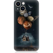 Teknomeg Apple Iphone 13 Uyumlu Uçan Ev ve Gezegenler Desenli Silikon Kılıf