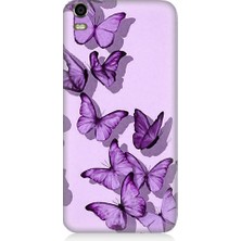 Teknomeg Vestel Venus V5 Uyumlu Mor Kelebekler Desenli Silikon Kılıf