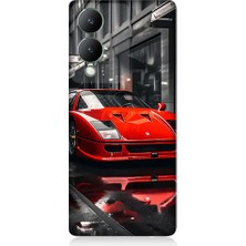 Teknomeg Vivo Y17S Uyumlu Kırmızı Spor Araba Desenli Silikon Kılıf