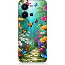 Teknomeg Vivo Y22S Uyumlu Çiçekler ve Kelebekler Desenli Silikon Kılıf