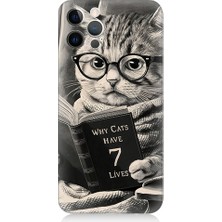 Teknomeg Apple Iphone 12 Pro Max Uyumlu Kitap Okuyan Kedi Desenli Silikon Kılıf