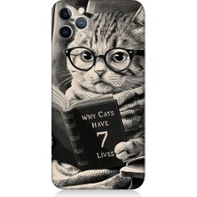 Teknomeg Apple Iphone 11 Pro Max Uyumlu Kitap Okuyan Kedi Desenli Silikon Kılıf