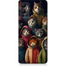 Teknomeg Infinix Hot 12 Uyumlu Kapşonlu Kediler Desenli Silikon Kılıf