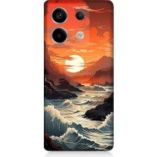 Teknomeg Redmi Note 13 Pro 5g Uyumlu Deniz Dağ ve Gün Batımı Desenli Silikon Kılıf