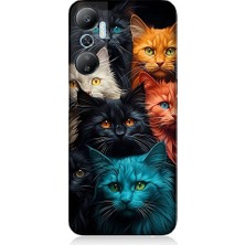 Teknomeg Infinix Hot 20 Uyumlu Renkli Sevimli Kedi Yüzleri Desenli Silikon Kılıf